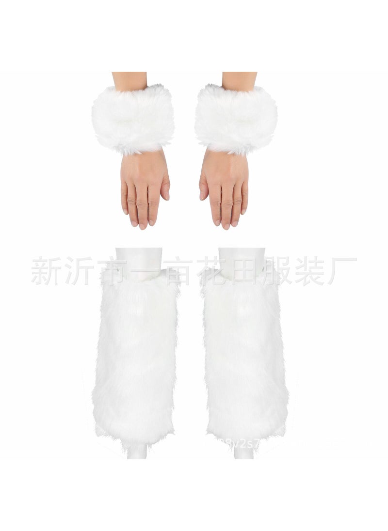 Cross-border autumn and winter Christmas performance clothing furry gloves leg cover thickened sleeve foot cover plush cuff cover suit White suit