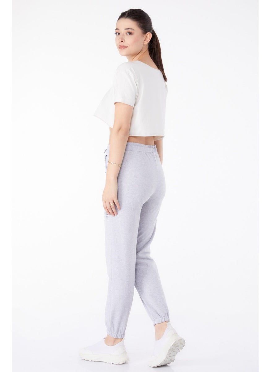 Plain Mid Women's Gray Sweatpants - 25327