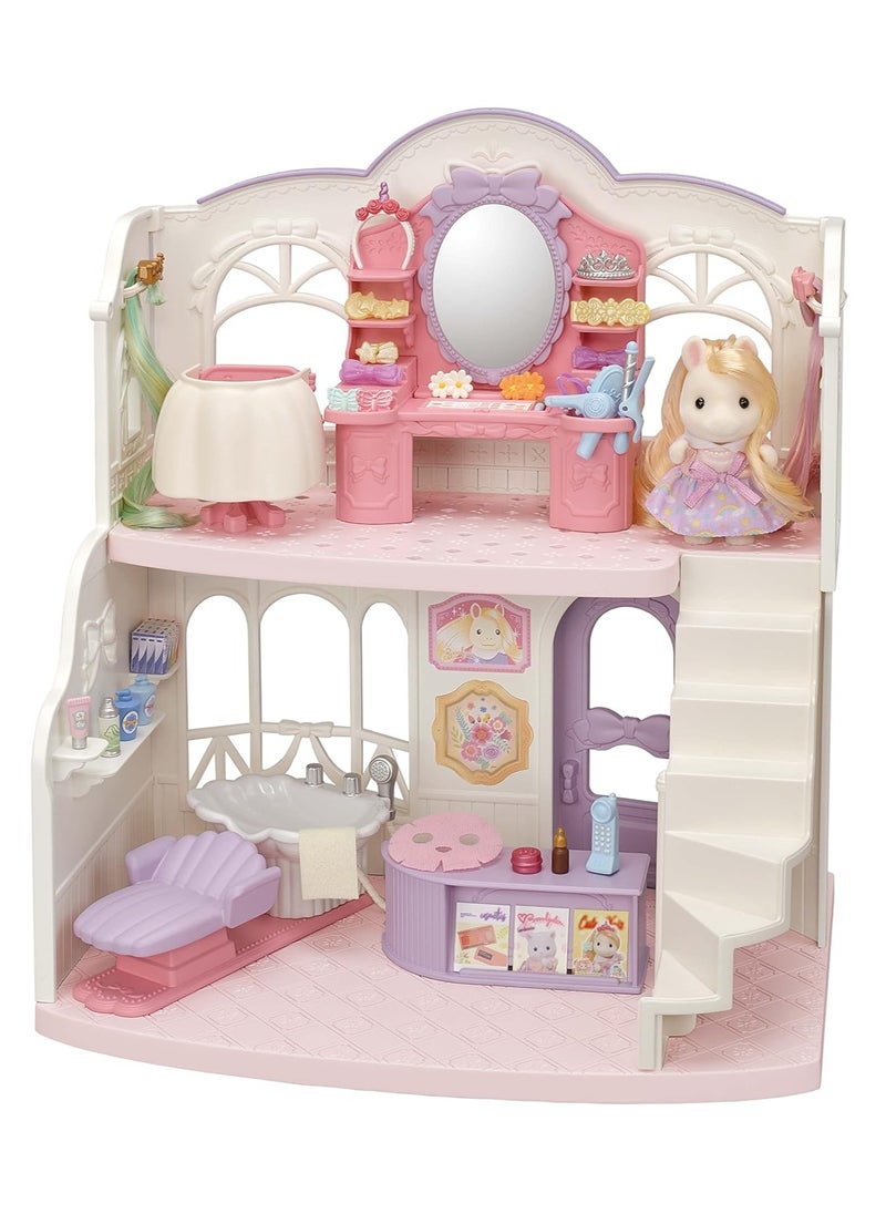 Pony's Hair Salon Playset |Two-Story Salon with Hair Styling Accessories, Dresser, Shampoo Basin, and More | Includes Pony Girl Figure | Ages 3 & Up