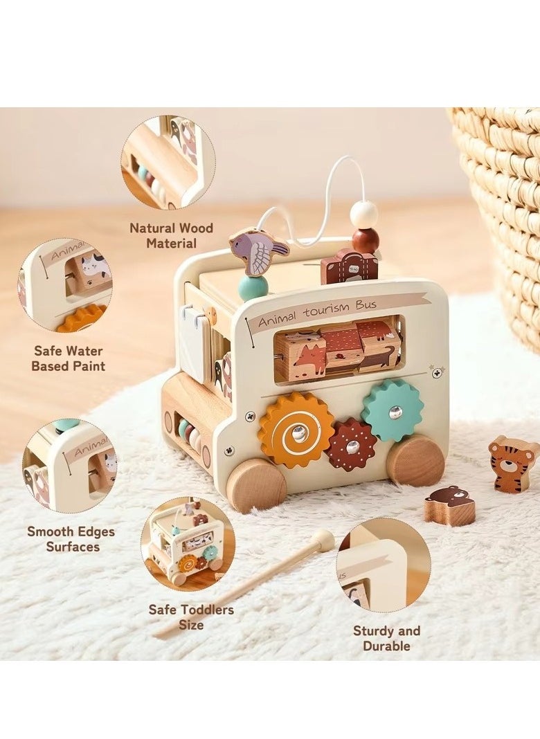 8 in 1 Bus Busy Box Toy, Wooden Kids Toy