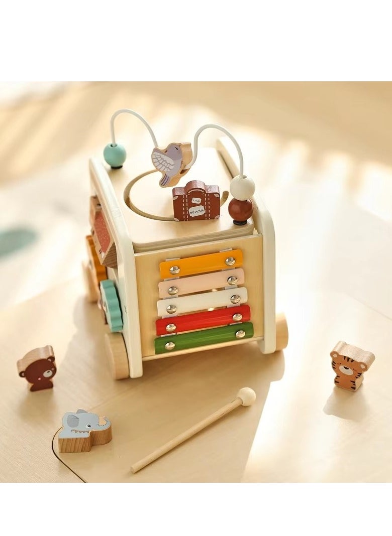 8 in 1 Bus Busy Box Toy, Wooden Kids Toy