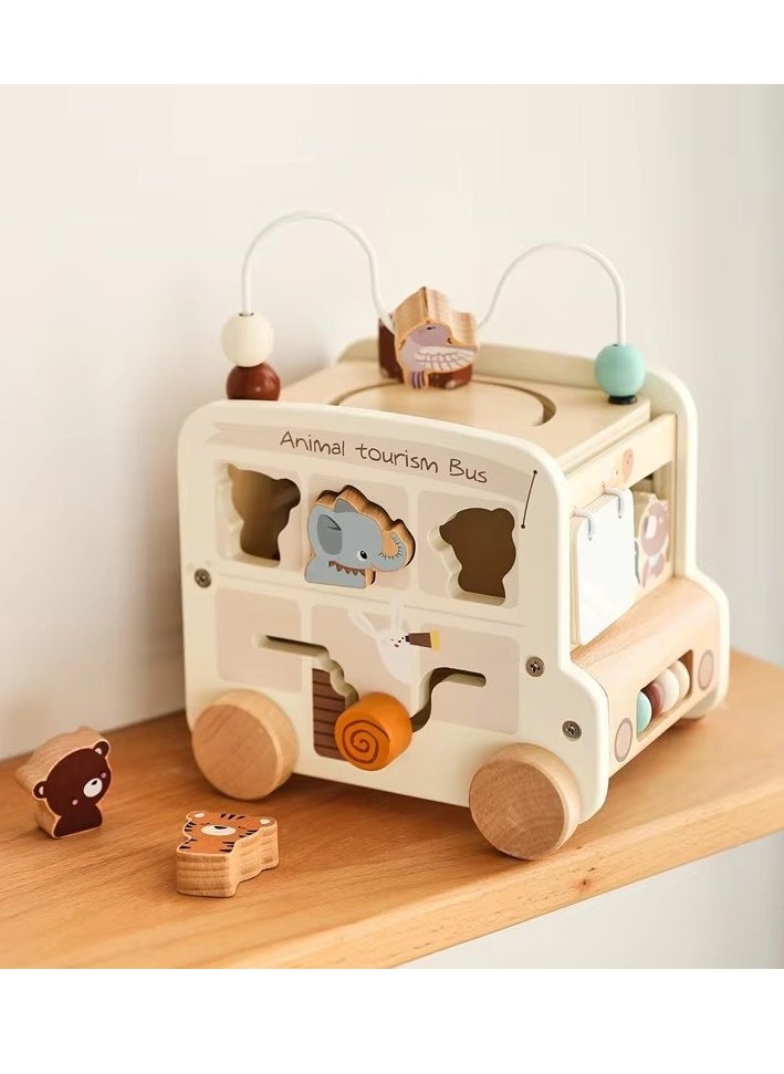 8 in 1 Bus Busy Box Toy, Wooden Kids Toy