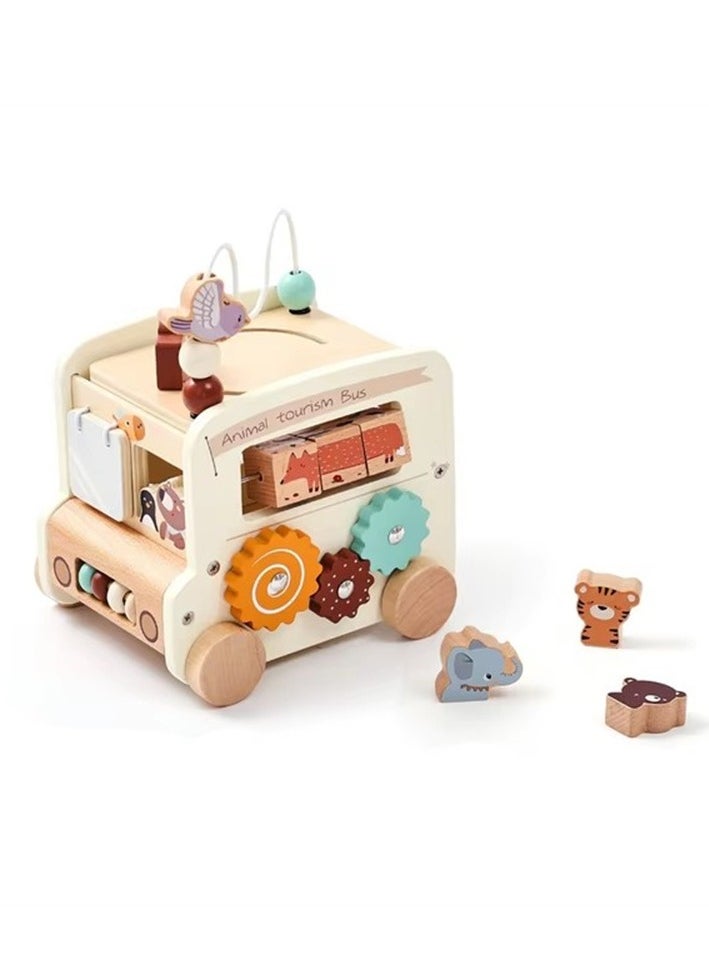 8 in 1 Bus Busy Box Toy, Wooden Kids Toy