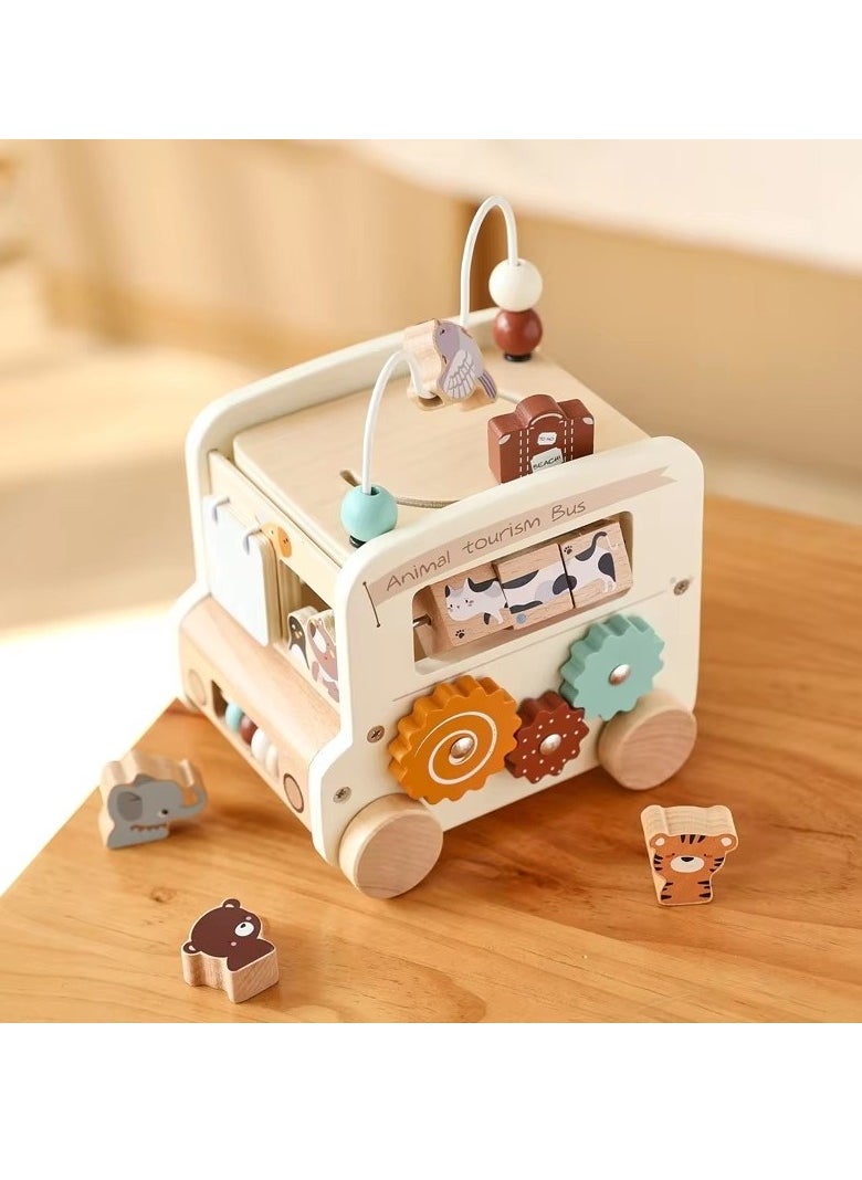 8 in 1 Bus Busy Box Toy, Wooden Kids Toy