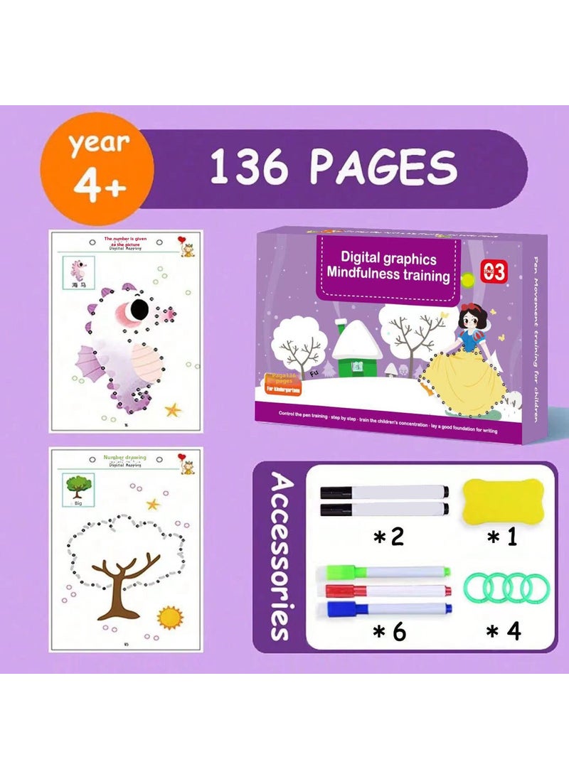 Erasable Writing Practice Book for KidsDigital drawing 136 pages/68+8 pens +1 eraser Digital drawing 136 pages/68+8 pens +1 eraser