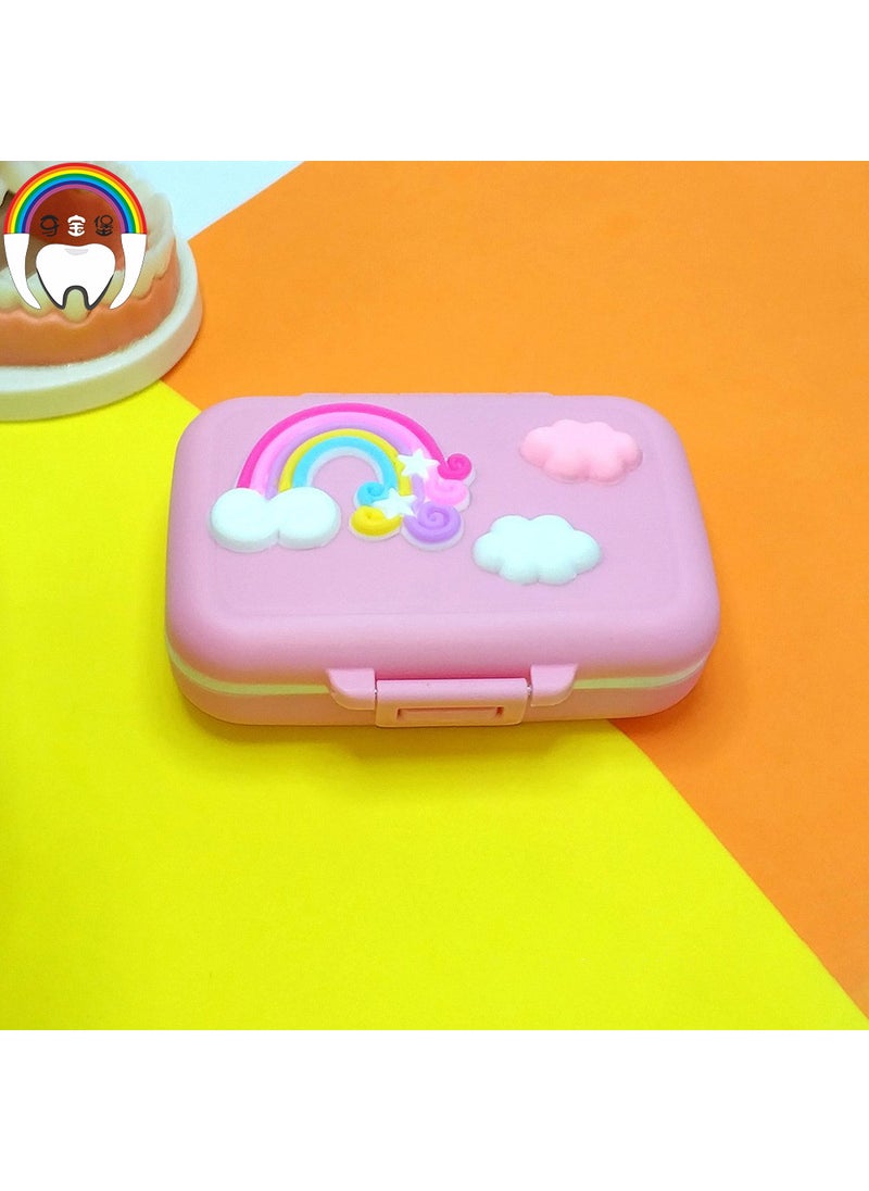 Silicone Rainbow Baby Tooth Box with Tweezers Pink