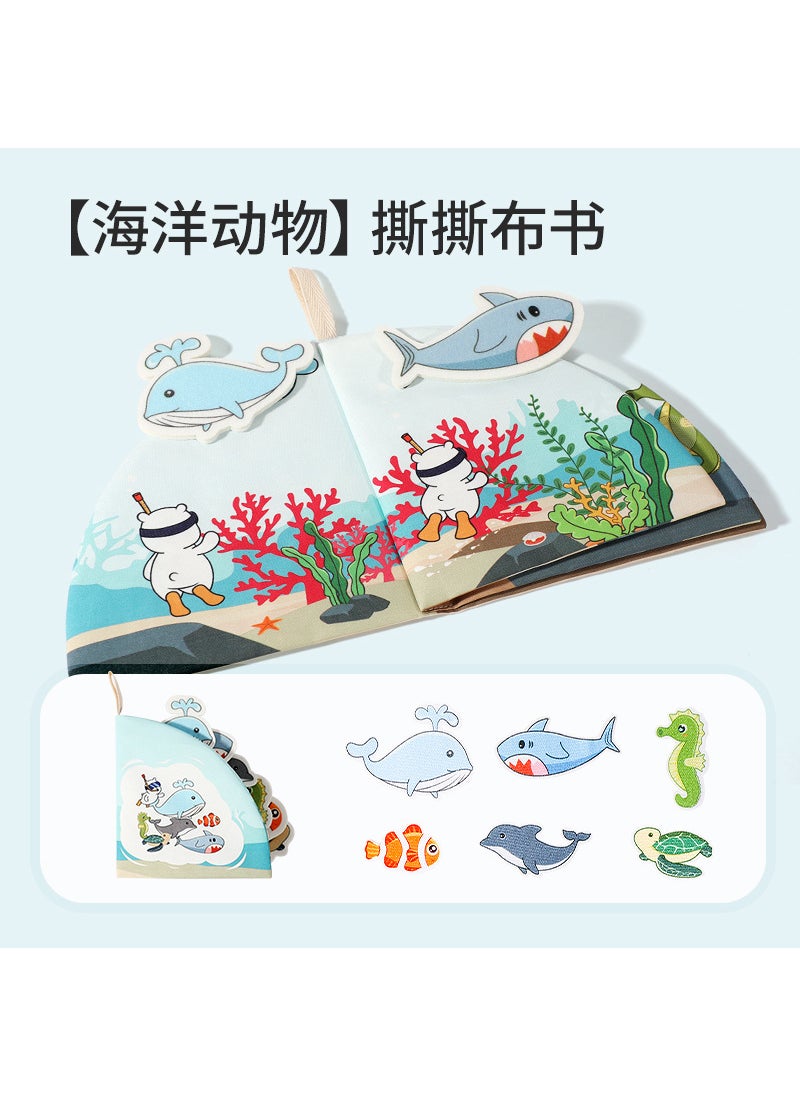 Tear-Resistant Baby Cloth Book for Early Education [Marine animals] Paste Enlightenment tear book