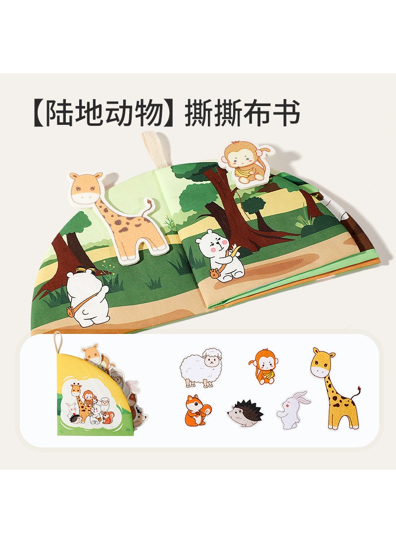 Tear-Resistant Baby Cloth Book for Early Education [Land animal] Paste Enlightenment tear book