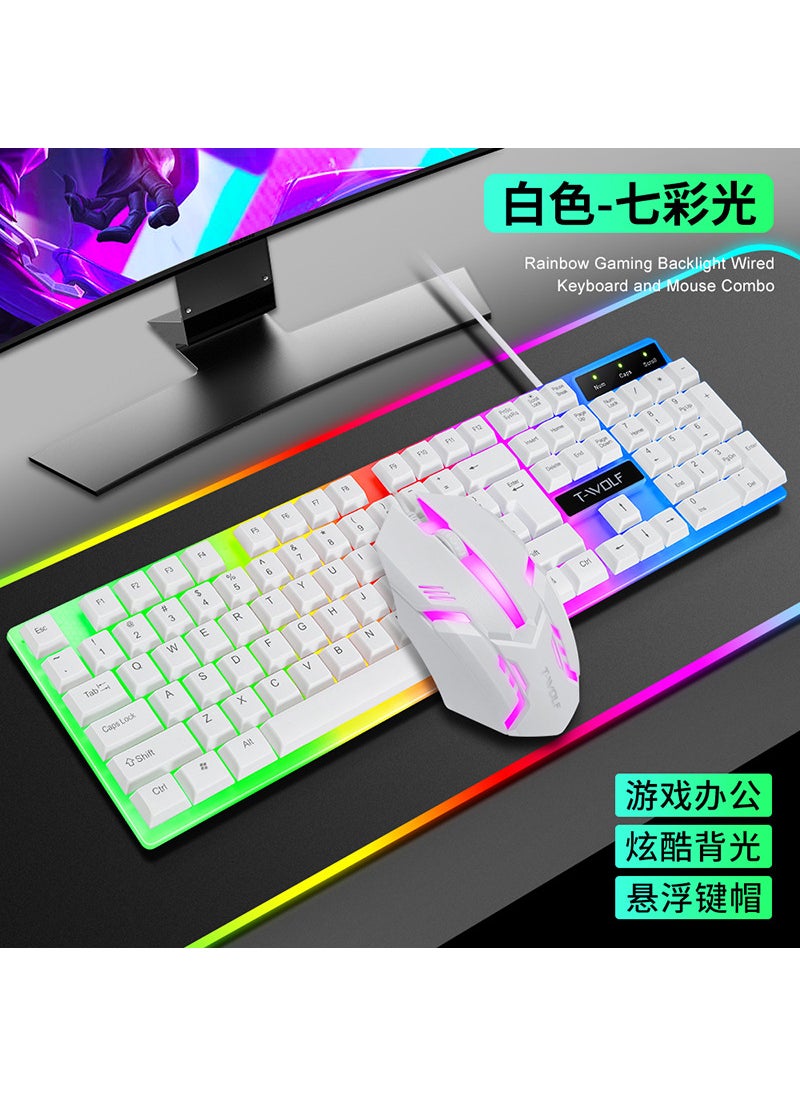 T-WOLF TF230 Glowing Keyboard Mouse Combo Gaming Office TF230 White