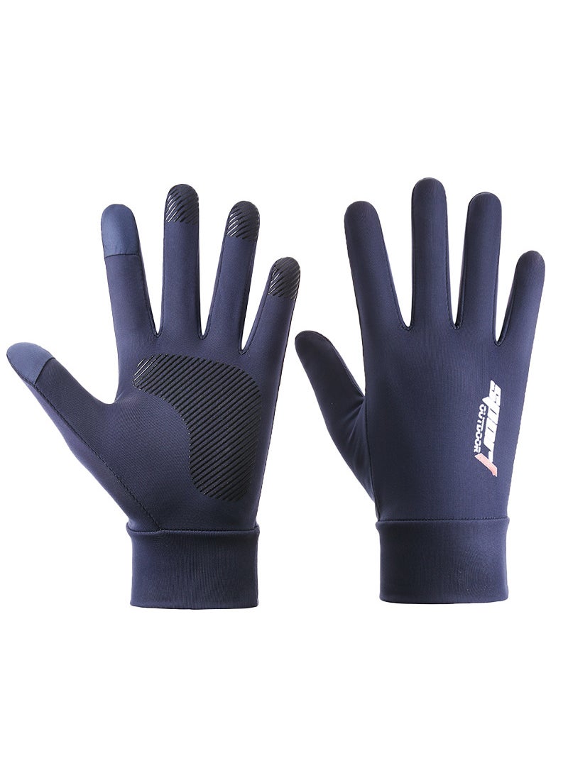 Mens Summer Ice Silk Half-Finger Gloves All Blue