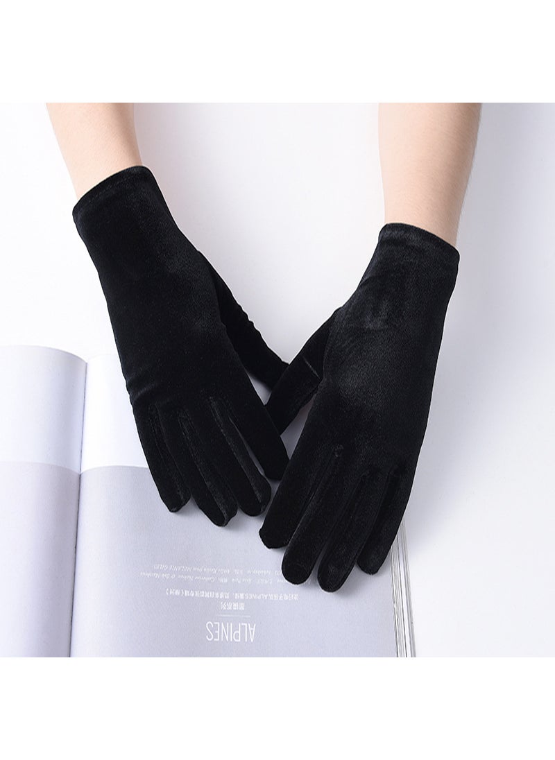 Solid Color Golden Velvet Knitted Gloves for Womens Warm and Velvet-Lined Work Thickened Elastic Five-Finger Full-Finger Students in Autumn and Winter Black