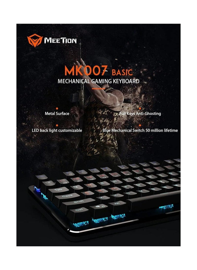 Meetion Basic Mechanical Gaming Keyboard Mk007, Black, Mt-Mk007