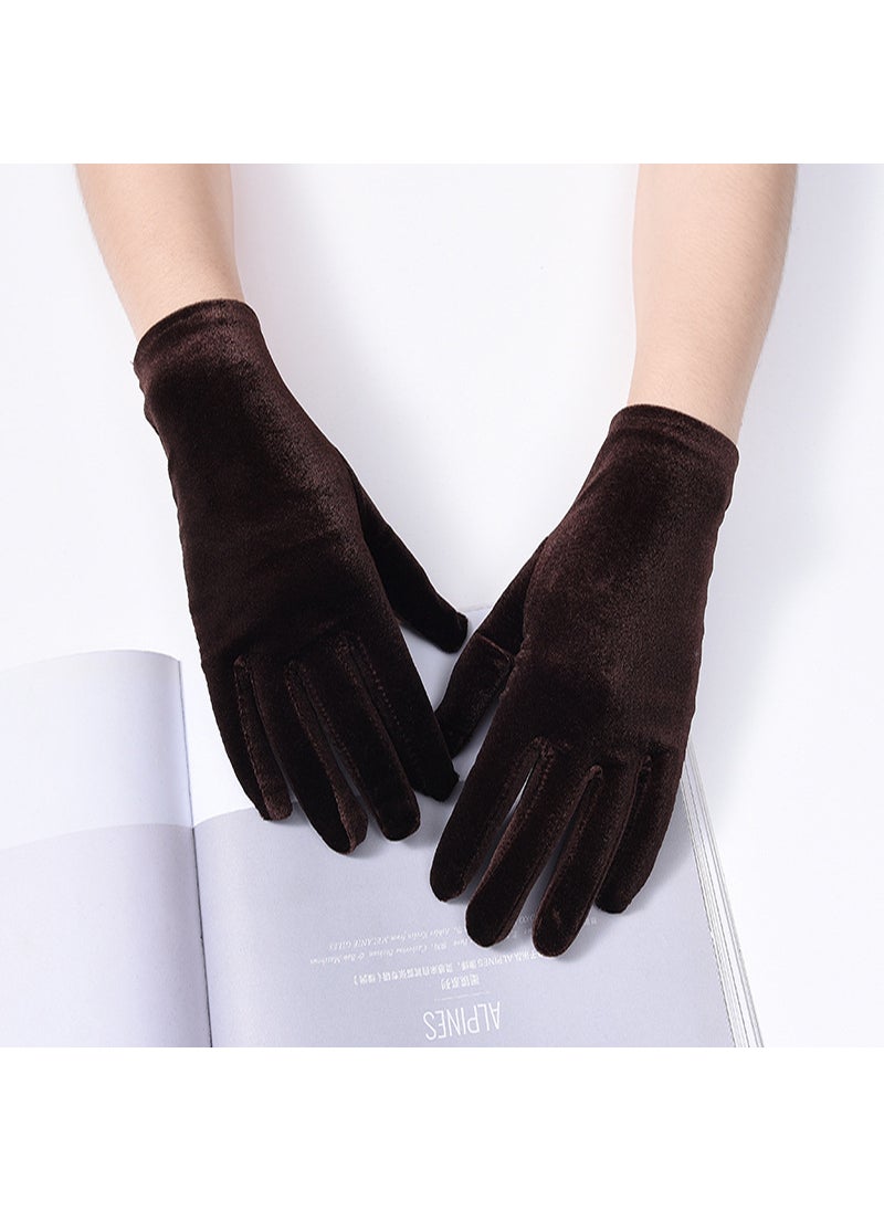 Solid Color Golden Velvet Knitted Gloves for Womens Warm and Velvet-Lined Work Thickened Elastic Five-Finger Full-Finger Students in Autumn and Winter Color Mix and Match