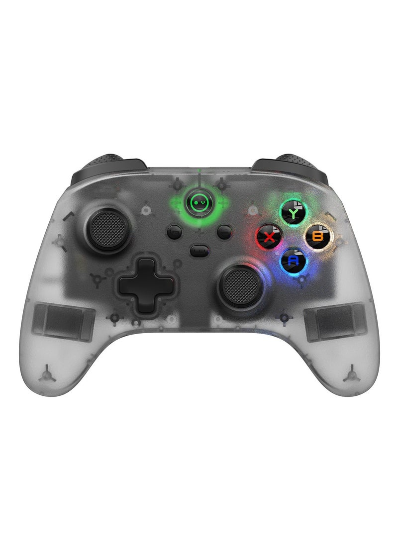 Classic Wireless Gamepad LinYuvo Bluetooth Game Controller Compatible with Switch Android iOS PC Colorful Light 6-Axis Gyro Turbo Function Dual Vibration Wake-Up Function Motion Control Metal Joystick Transparent White