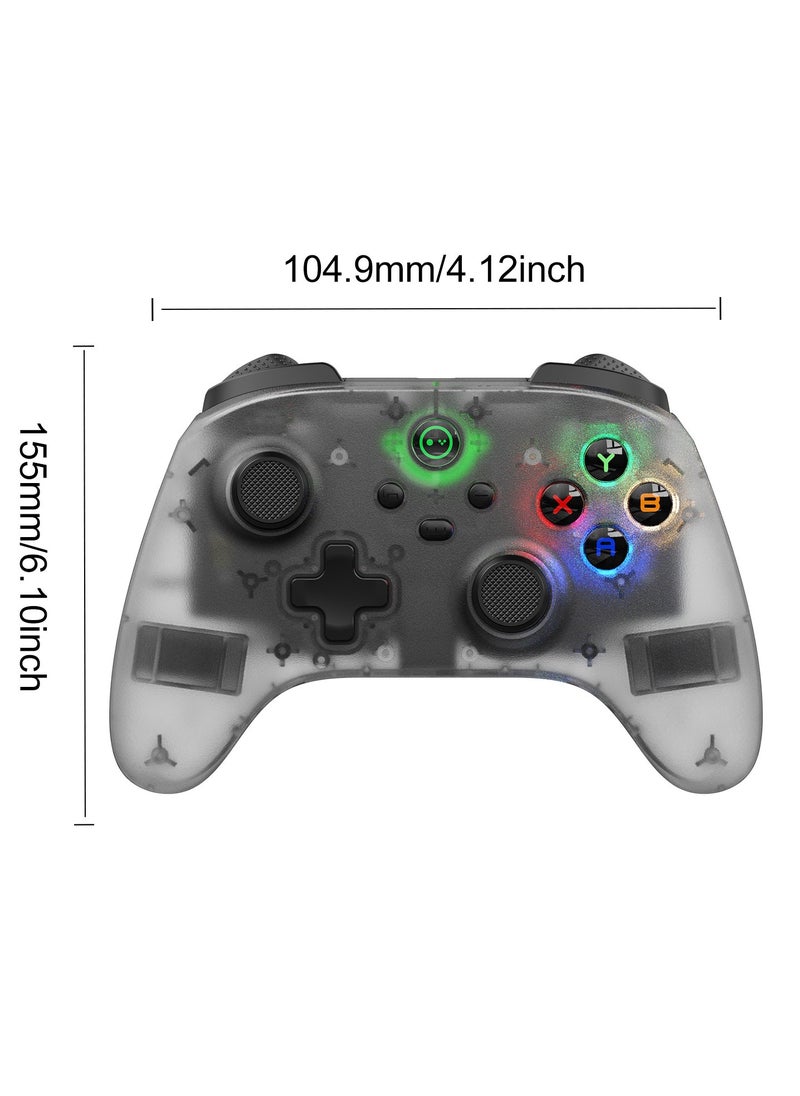 Classic Wireless Gamepad LinYuvo Bluetooth Game Controller Compatible with Switch Android iOS PC Colorful Light 6-Axis Gyro Turbo Function Dual Vibration Wake-Up Function Motion Control Metal Joystick Transparent White