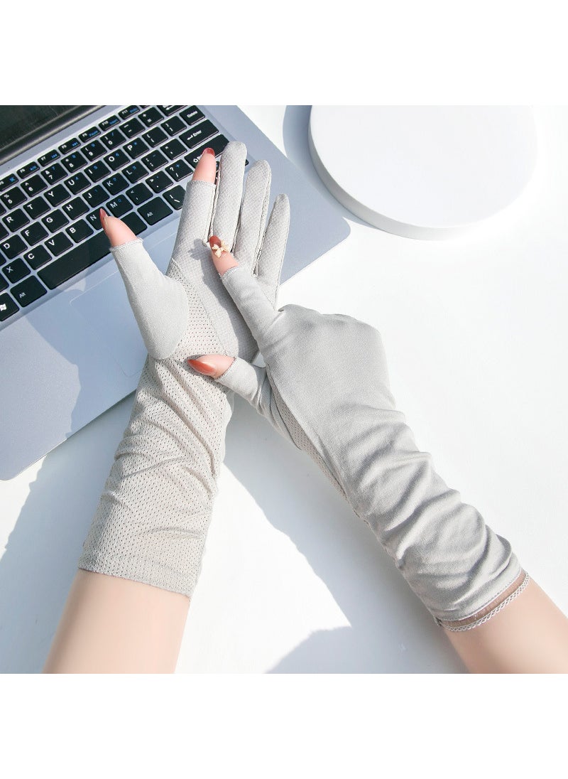 Breathable Cotton Sun-Resistant Gloves Grey