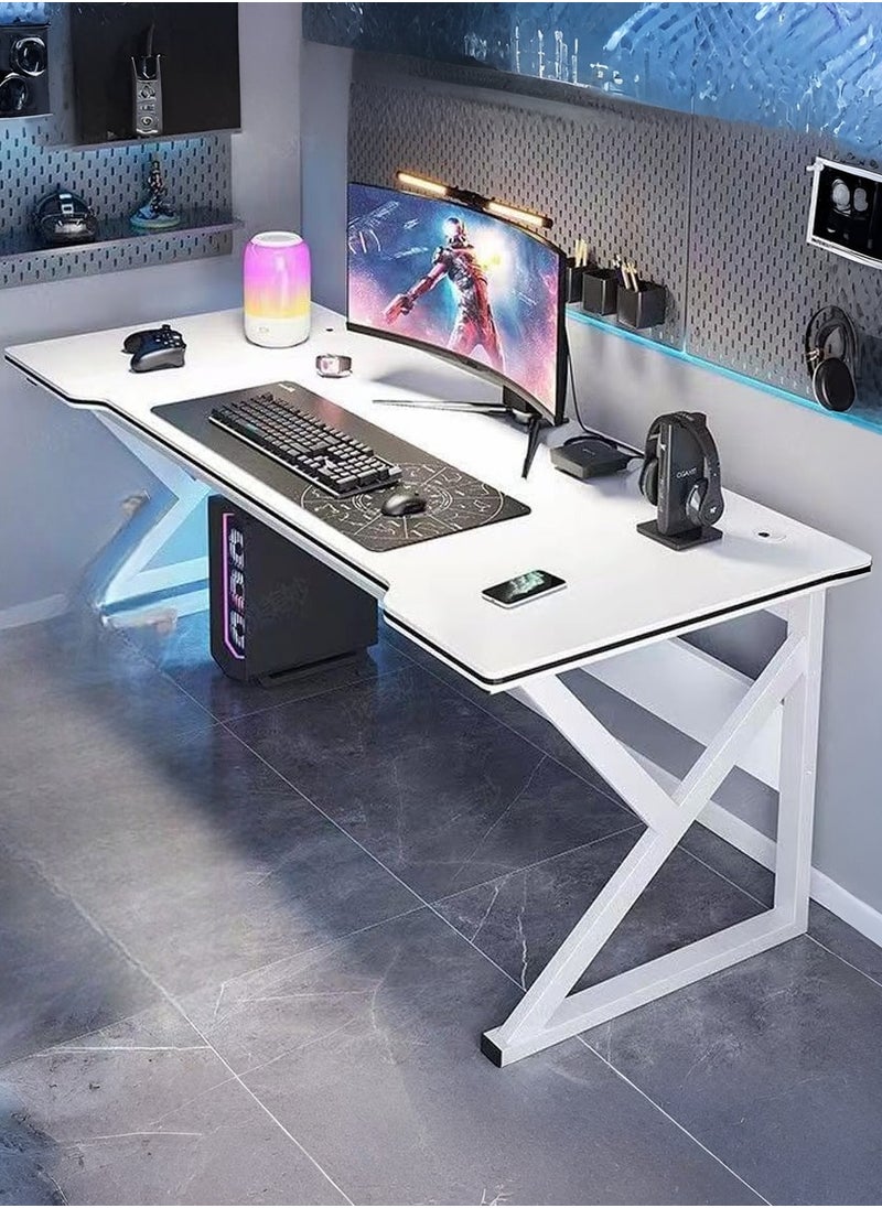 Ergonomic Large Gaming Desk Computer Desk K-Shaped Gaming Table PC Gaming Workstation Home Office Desks Space-saving Easy to Assemble 120x60x75cm White