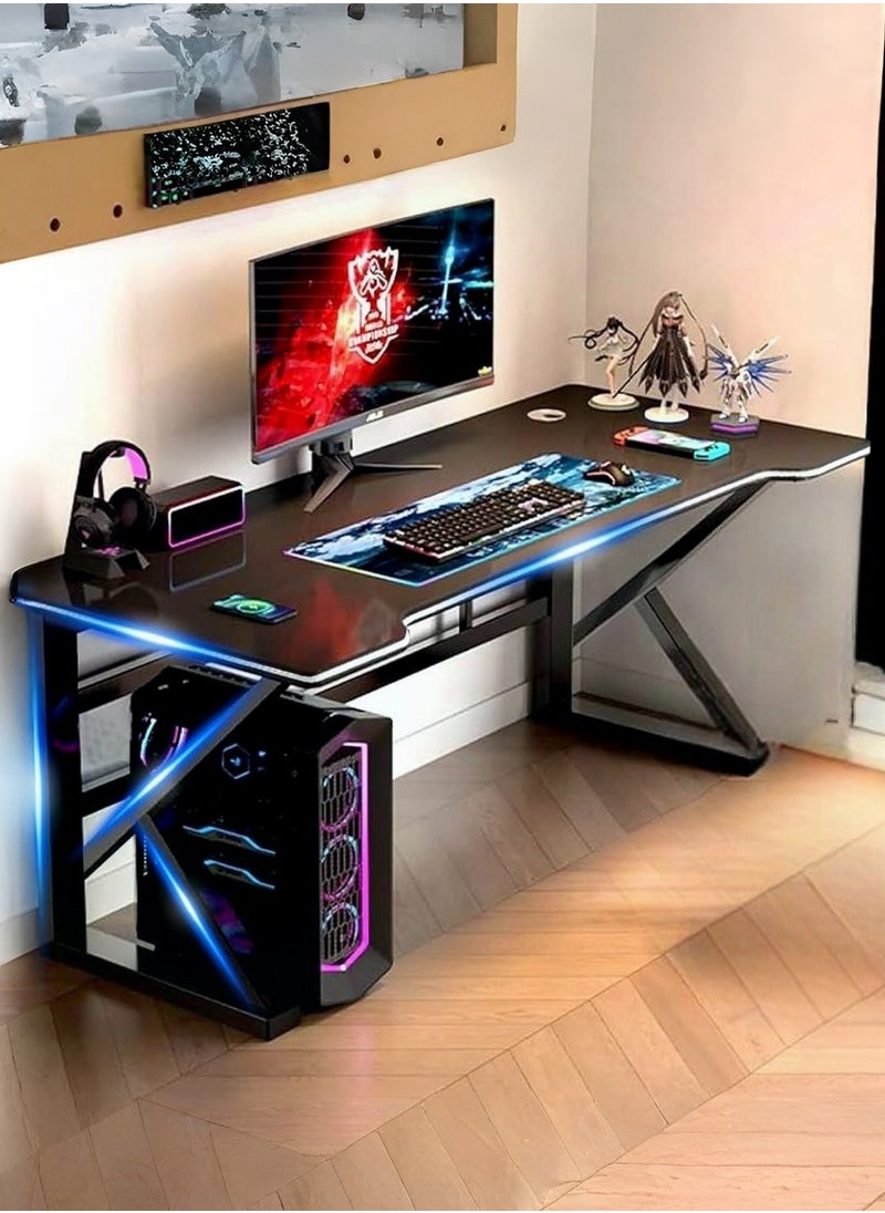 Ergonomic Large Gaming Desk Computer Desk K-Shaped Gaming Table PC Gaming Workstation Home Office Desks Space-saving Easy to Assemble 140x60x75cm Black