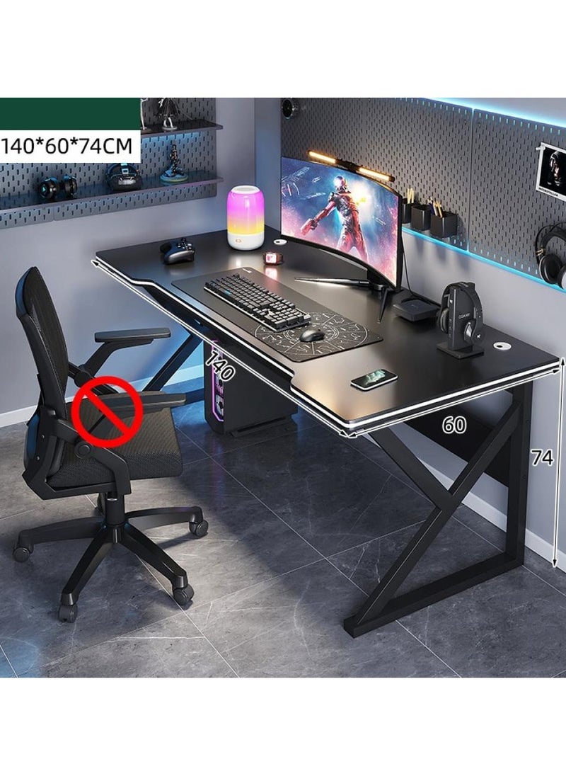 Ergonomic Large Gaming Desk Computer Desk K-Shaped Gaming Table PC Gaming Workstation Home Office Desks Space-saving Easy to Assemble 140x60x75cm Black