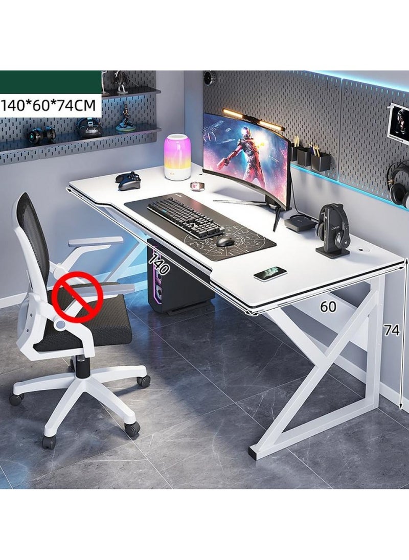 Ergonomic Large Gaming Desk Computer Desk K-Shaped Gaming Table PC Gaming Workstation Home Office Desks Space-saving Easy to Assemble 140x60x75cm White