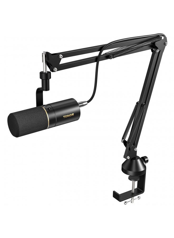 TONOR Dynamic Microphone, USB/XLR PC Microfono with Boom Arm Stand for Podcast, Recording, Live Streaming & Gaming, XLR Cardioid Studio Mic for Music & Voice-Over with 3.5mm Headphones Jack, TD510+