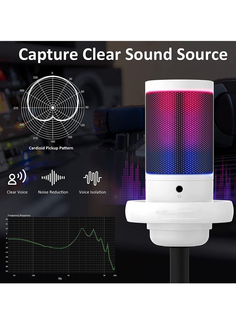 Condenser Microphone, Gaming Microphone suitable for Mac/PS4/PS5, USB Microphone for PC with RGB, Touch Mute, Plug and Play, Gain knob & Monitoring Mic for Recording, Streaming, Podcasts