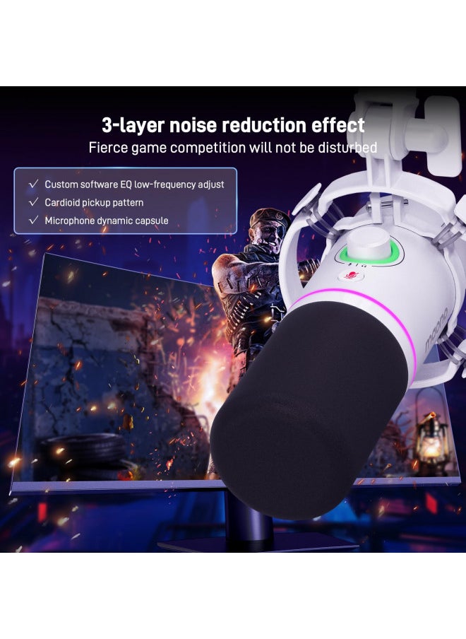 MAONO XLR/USB Dynamic Microphone Kit, RGB Podcast Mic with Software, Mute, Gain Knob, Volume Control, Boom Arm for Streaming, Gaming, Voice-Over, Recording-PD200XS White