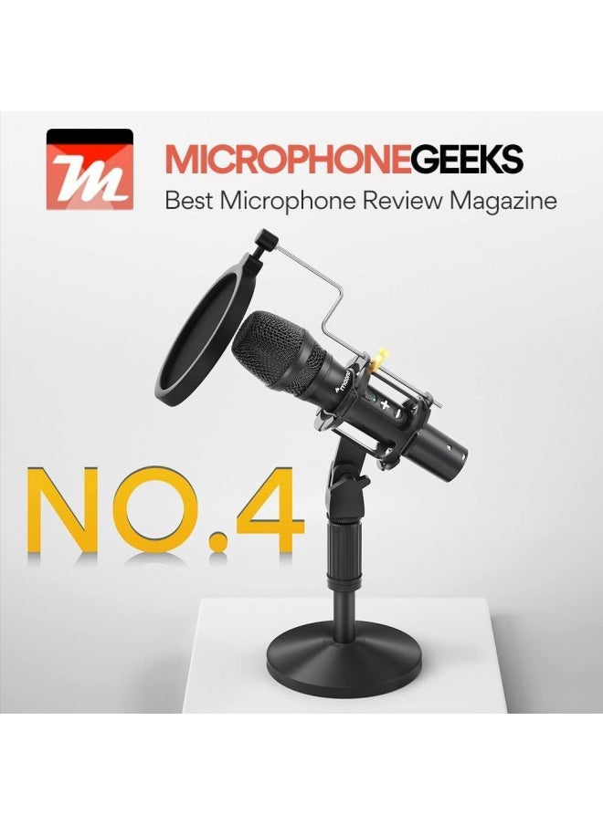 MAONO USB/XLR Podcast Dynamic Microphone, Studio Mic Kit with Volume Control, Shock Mount, Pop Filter, Ideal for Vocal, Instruments Recording, Voice Over, Live Streaming (HD300T)