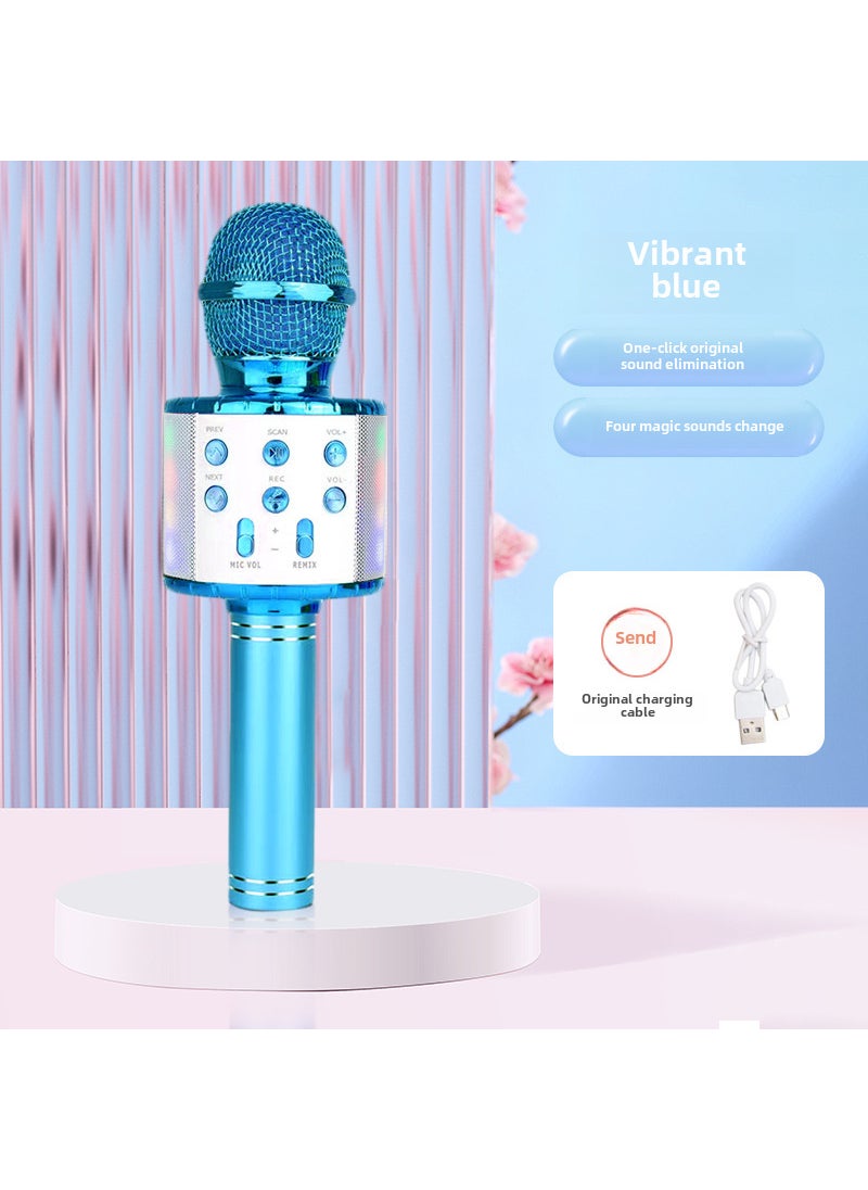 New WS-858L mobile phone kgebao microphone wireless home microphone Bluetooth microphone comes with audio integration Vitality Blue