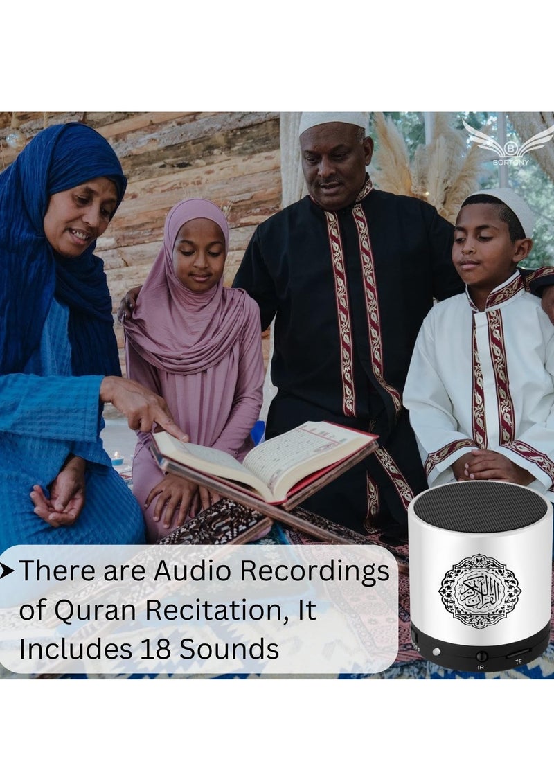 SQ200 Portable Bluetooth Quran Speaker – 8GB MP3 Player with Remote, FM Radio, and Quran Translation (Silver)