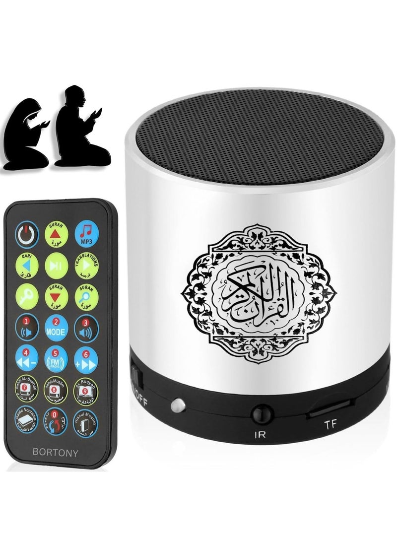 SQ200 Portable Bluetooth Quran Speaker – 8GB MP3 Player with Remote, FM Radio, and Quran Translation (Silver)