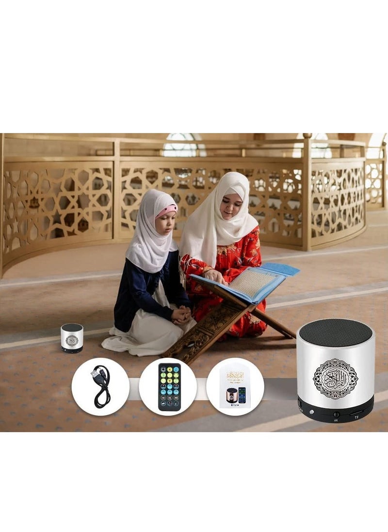 SQ200 Portable Bluetooth Quran Speaker – 8GB MP3 Player with Remote, FM Radio, and Quran Translation (Silver)