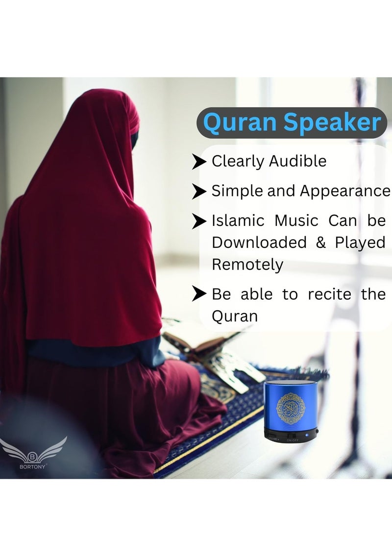 SQ200 Portable Bluetooth Quran Speaker – 8GB MP3 Player with Remote Control, FM Radio, and Quran Translation (Blue)