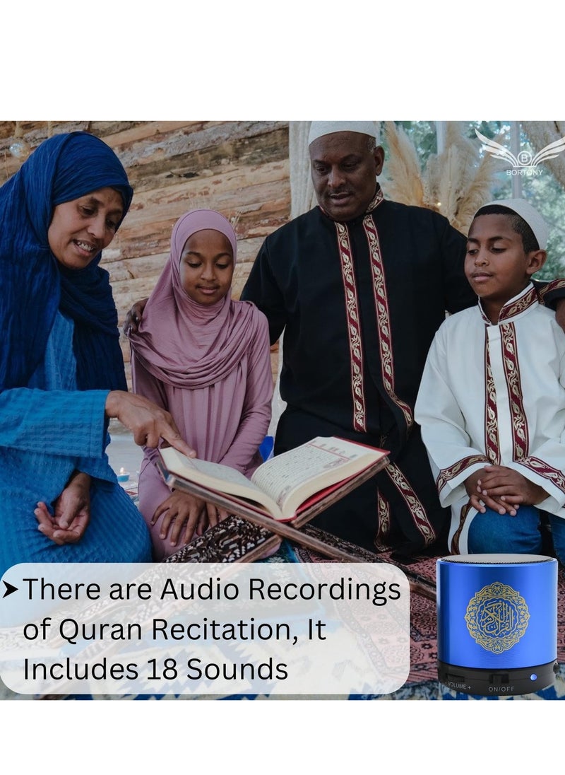 SQ200 Portable Bluetooth Quran Speaker – 8GB MP3 Player with Remote Control, FM Radio, and Quran Translation (Blue)