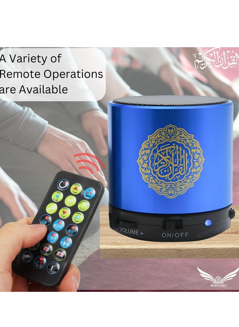 SQ200 Portable Bluetooth Quran Speaker – 8GB MP3 Player with Remote Control, FM Radio, and Quran Translation (Blue)