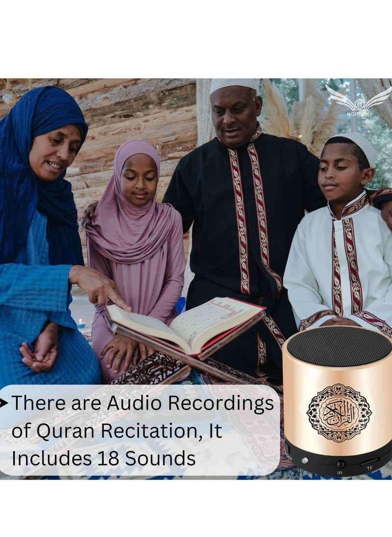 SQ200 Portable Bluetooth Quran Speaker – 8GB MP3 Player with Remote Control, FM Radio, and Quran Translation (Golden)