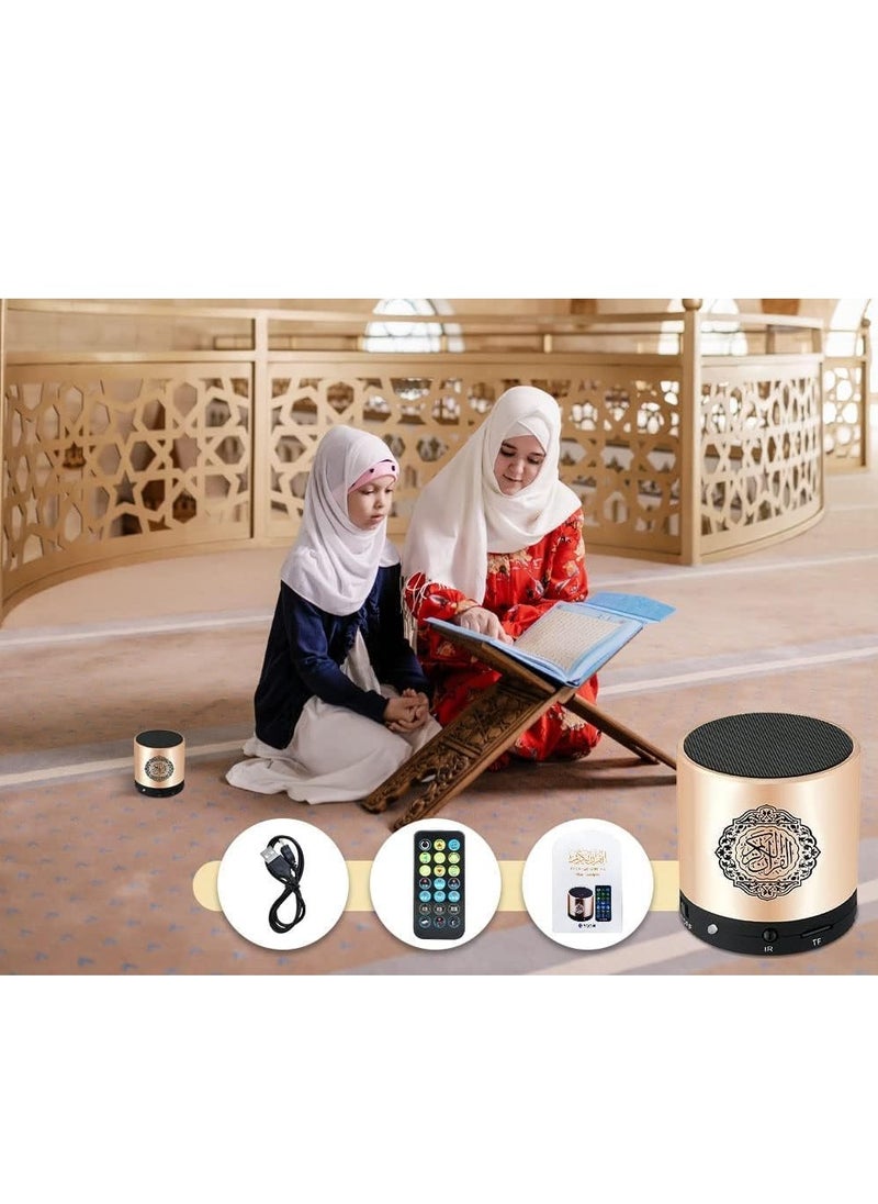 SQ200 Portable Bluetooth Quran Speaker – 8GB MP3 Player with Remote Control, FM Radio, and Quran Translation (Golden)