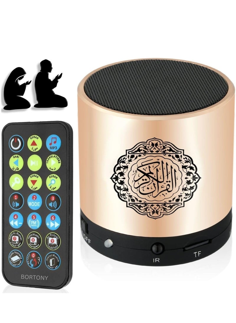 SQ200 Portable Bluetooth Quran Speaker – 8GB MP3 Player with Remote Control, FM Radio, and Quran Translation (Golden)