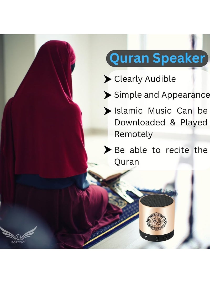 SQ200 Portable Bluetooth Quran Speaker – 8GB MP3 Player with Remote Control, FM Radio, and Quran Translation (Golden)