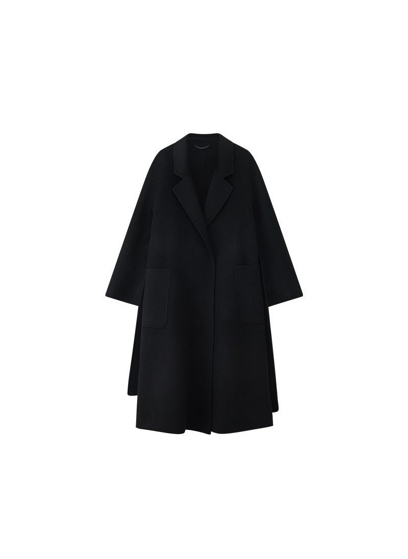 [Original] M labbro bathrobe double-sided cashmere coat womens autumn and winter long lace-up high-grade woolen coat temperament black