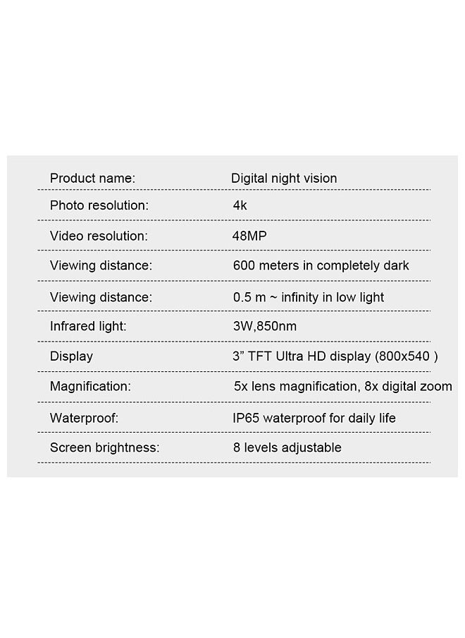 4K Night Vision Goggles Digital Infrared Night Vision Binoculars 600M Full-Dark Viewing Day Night Use with 3 Inch Screen Support 5X Lens Magnification 8X Digital Zoom Photo & Video Taking for Outdoor Camping Huntings Night Observation Boating