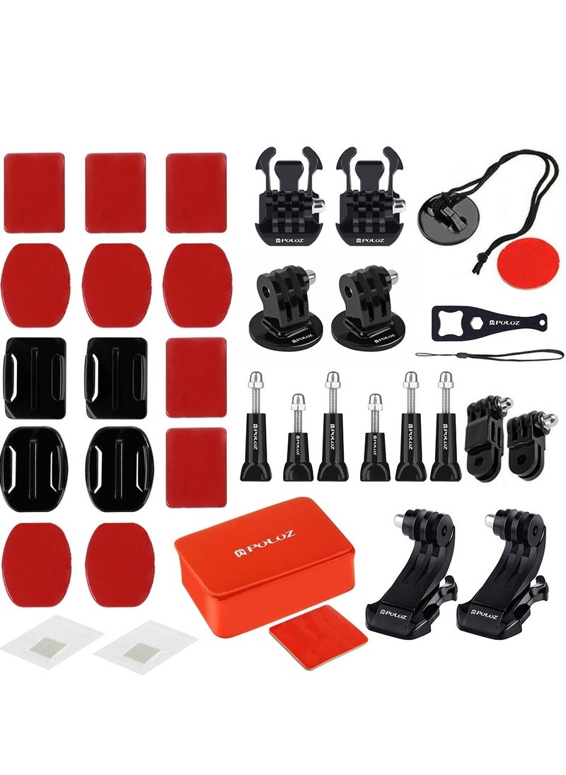 PULUZ 53 in 1 Accessories Total Ultimate Combo Kits with Orange EVA Case (Chest Strap, Suction Cup Mount, 3-Way Pivot Arms, J-Hook Buckle, Wrist Strap, Helmet Strap, Extendable Monopod, Surface Mounts, Tripod Adapters, Storage Bag, Handlebar Mount) for GoPro, Insta360, DJI and Other Action Cameras