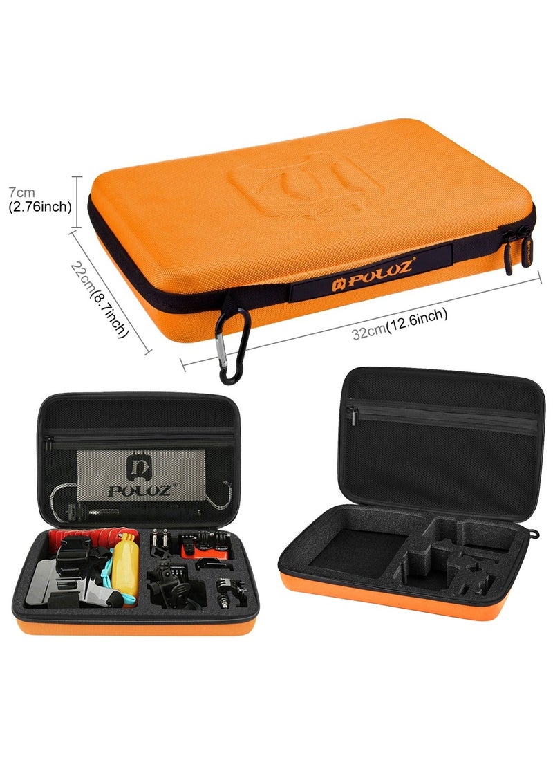 PULUZ 53 in 1 Accessories Total Ultimate Combo Kits with Orange EVA Case (Chest Strap, Suction Cup Mount, 3-Way Pivot Arms, J-Hook Buckle, Wrist Strap, Helmet Strap, Extendable Monopod, Surface Mounts, Tripod Adapters, Storage Bag, Handlebar Mount) for GoPro, Insta360, DJI and Other Action Cameras