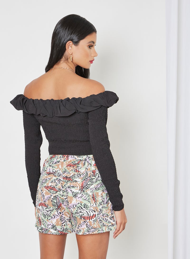 Smocked Off Shoulder Top Black