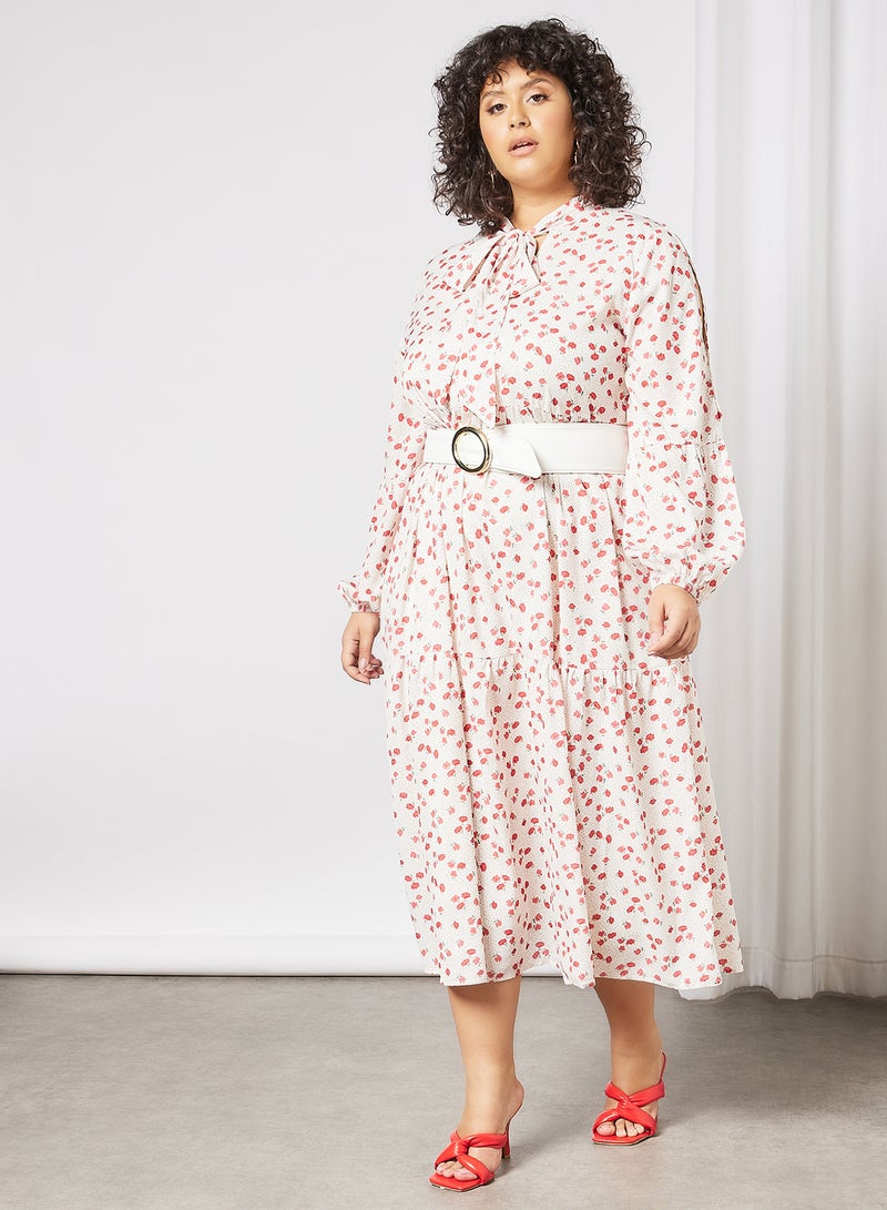 Plus Size Floral Print Maxi Dress White