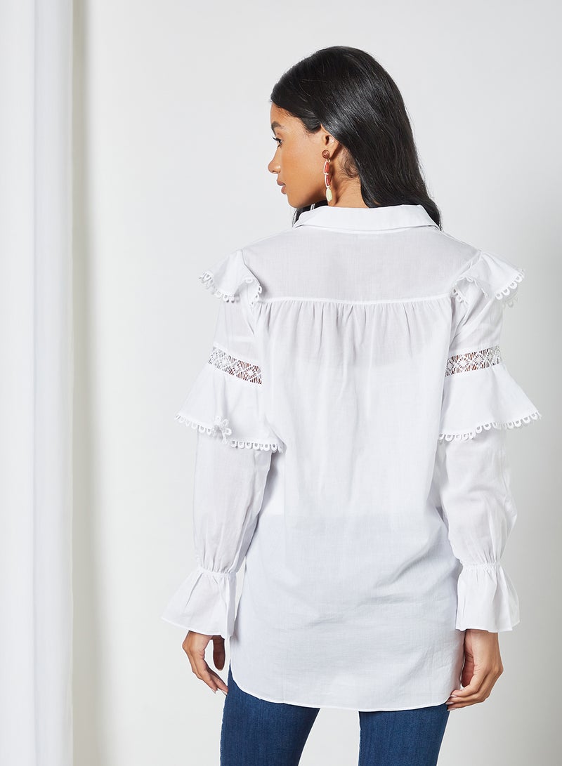 Lace Panel Shirt White