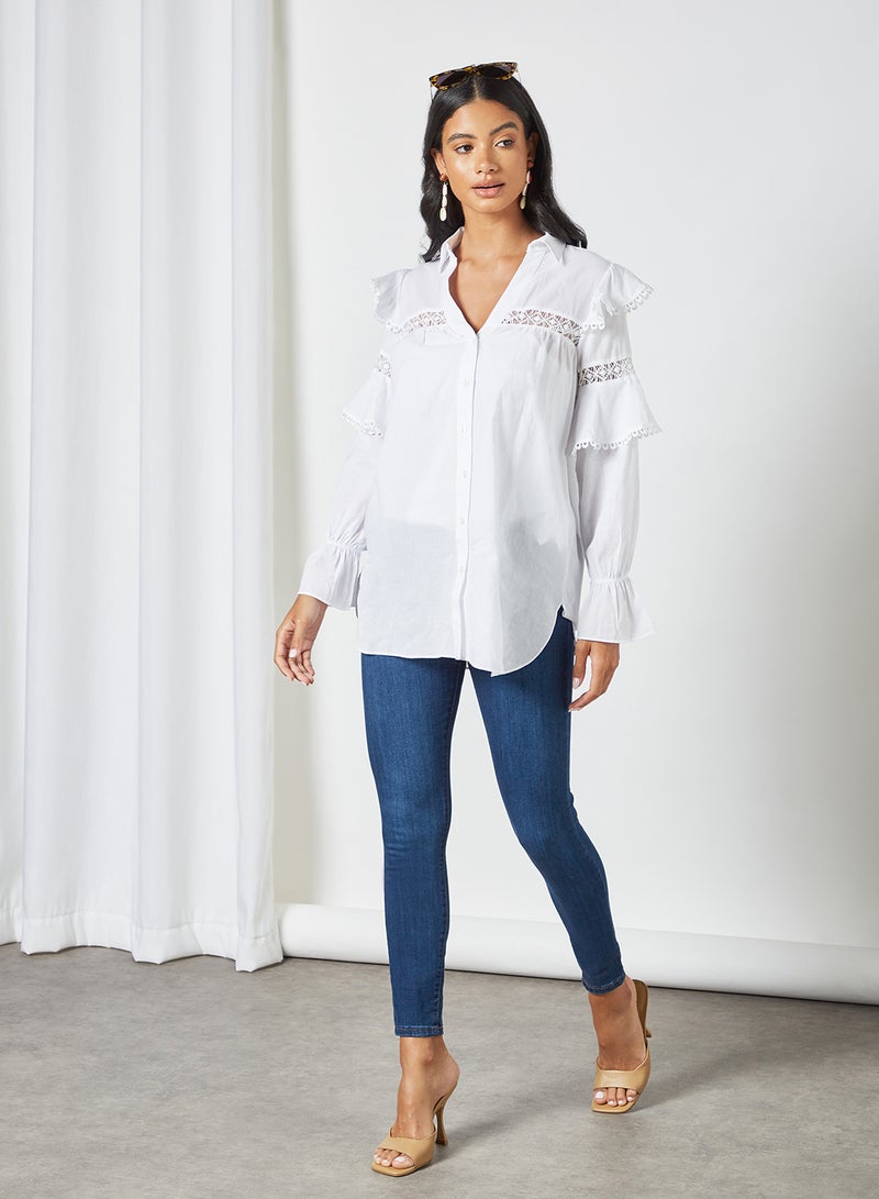 Lace Panel Shirt White