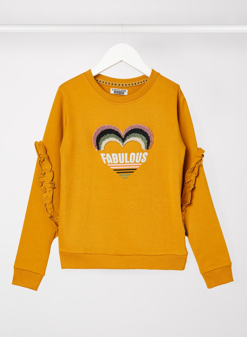 Kids/Teen Ruffle Detail Graphic Sweatshirt Mustard