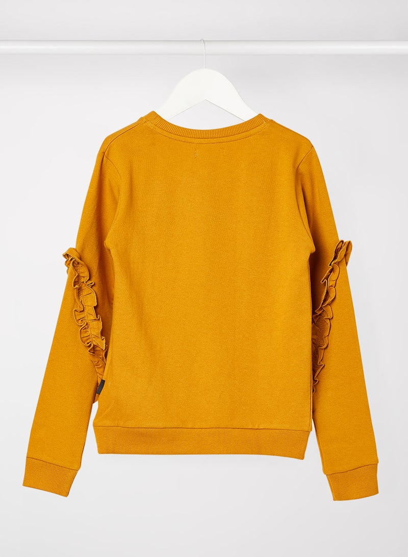 Kids/Teen Ruffle Detail Graphic Sweatshirt Mustard