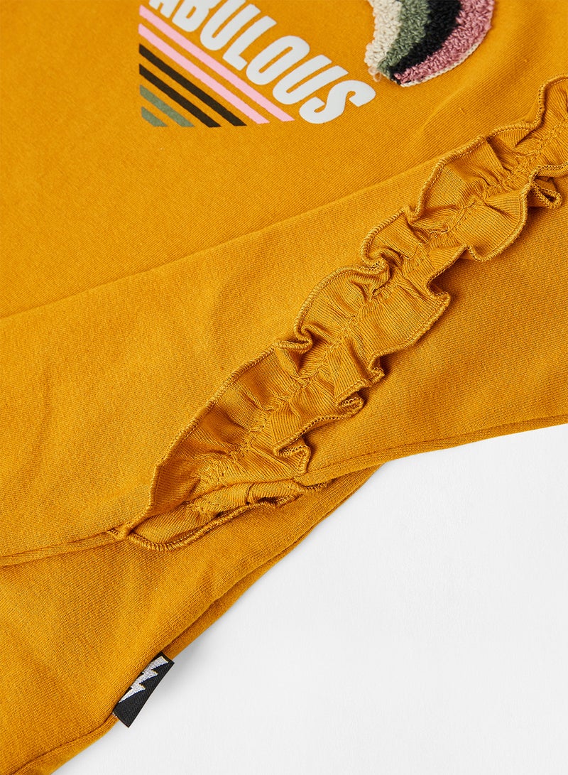 Kids/Teen Ruffle Detail Graphic Sweatshirt Mustard